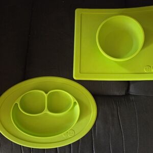 EUC EZPZ Baby/kids Green Silicone Divided Plate and Bowl Set